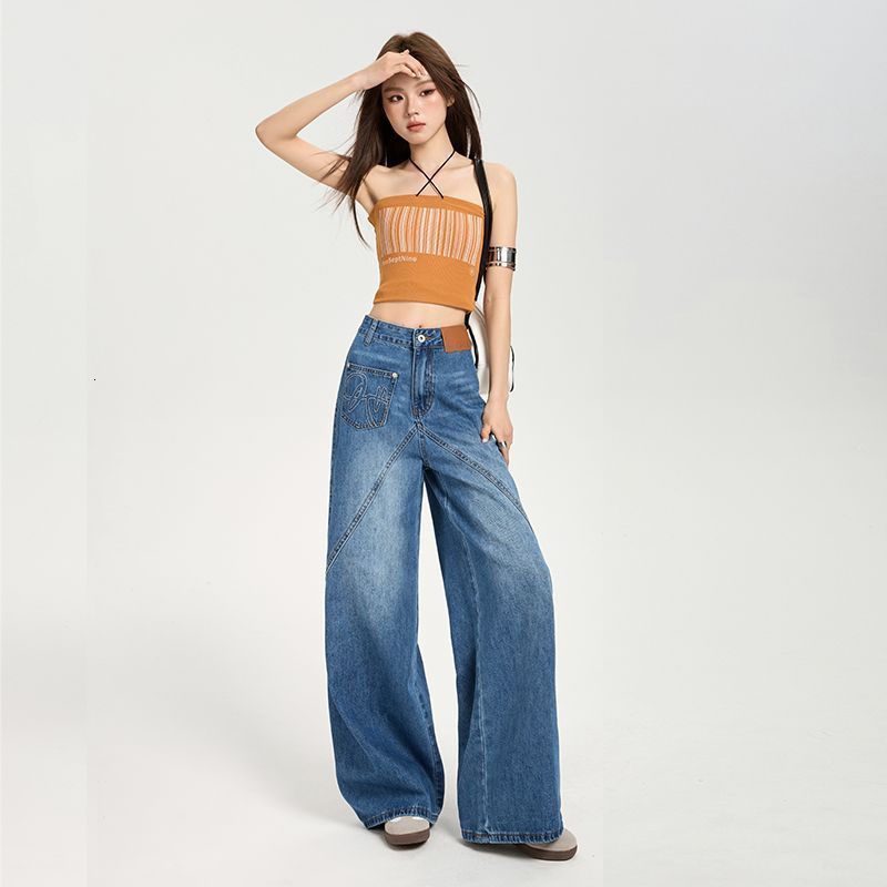 2025 Spring/Summer New Design Wide-Leg Jeans with Large Pockets for Women 241224