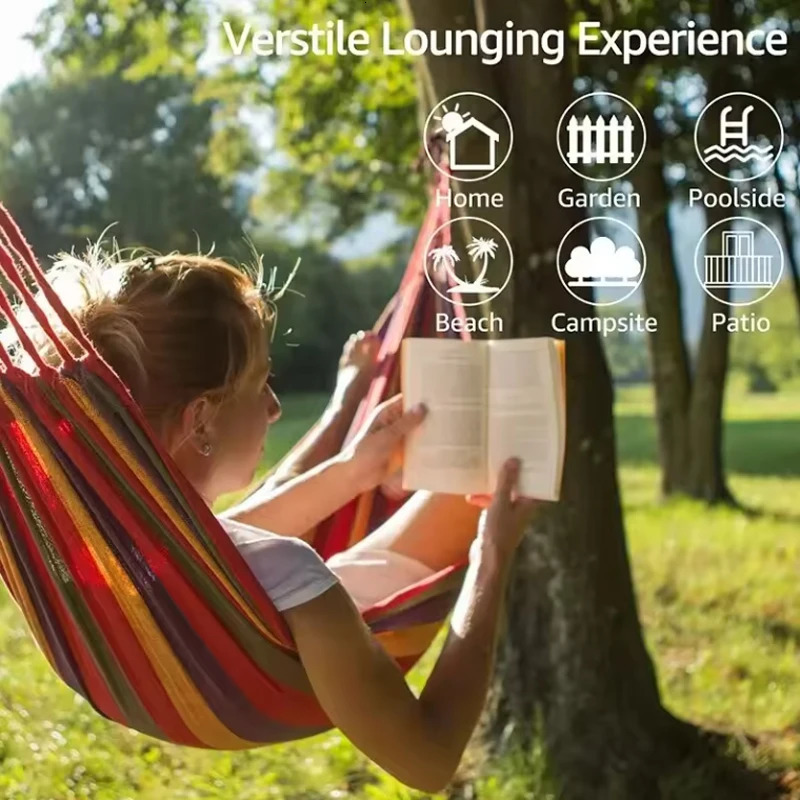 Outdoor Thickened Canvas Hammock Camping Swing Net Hed Anti Rollover Striped Hanging Chair 260418