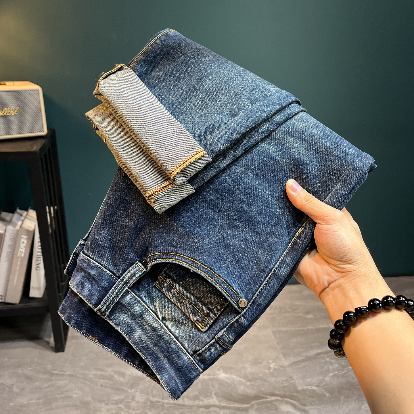 Korean version elastic washed designer tight jeans luxury men's fashion high-quality black retro American business casual pants youth outdoor str