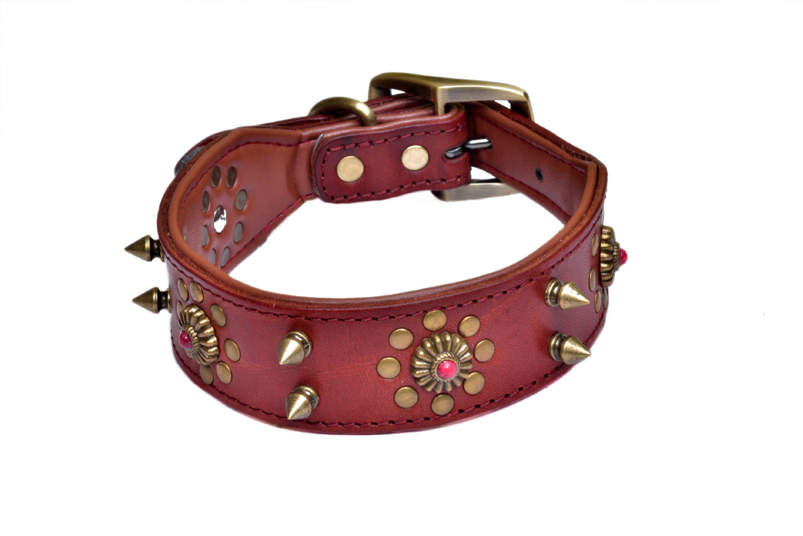 Leather large dog collars bulldog pointed stud collars suitable for medium-sized large dogs genuine leather durable pet collars brown 240923