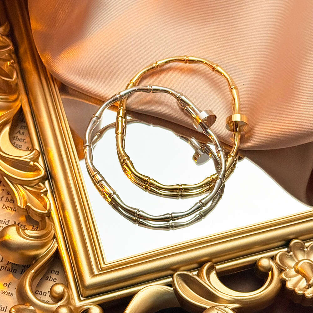 European And American INS Internet Celebrity 18K Gold Bamboo Knot Closed Stainless Steel Bracelet New Women's Fashion Versatile Jewelry