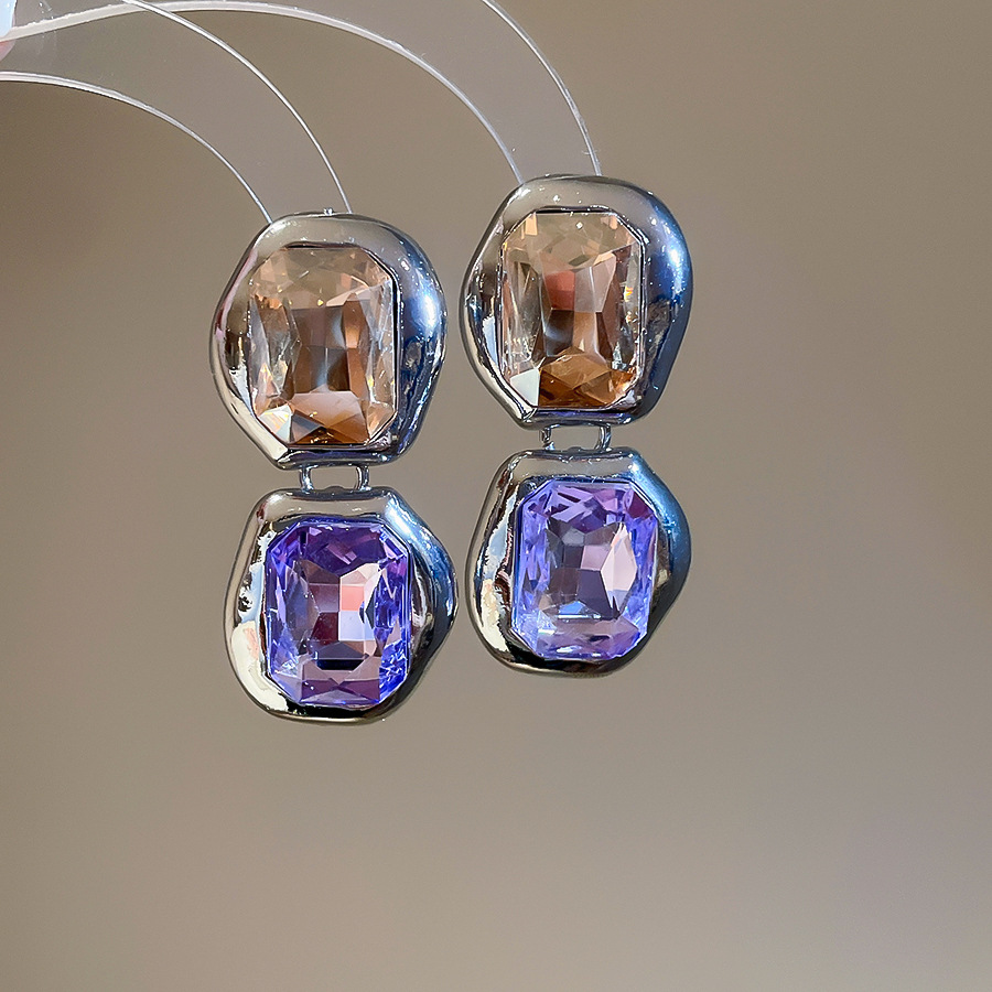 European American light luxury elegant geometric block color-blocking glass gemstone earrings, fashionable and sophisticated women's earrings - view 5