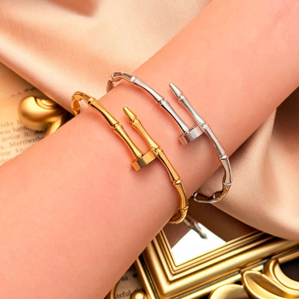 European And American INS Internet Celebrity 18K Gold Bamboo Knot Closed Stainless Steel Bracelet New Women's Fashion Versatile Jewelry