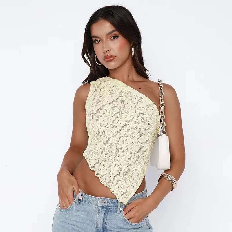 Summer New Women Solid Color Asymmetrical One Shoulder Top Slim Waist Revealing Fashion Casual Streetwear Wholesale MAKOUFEI