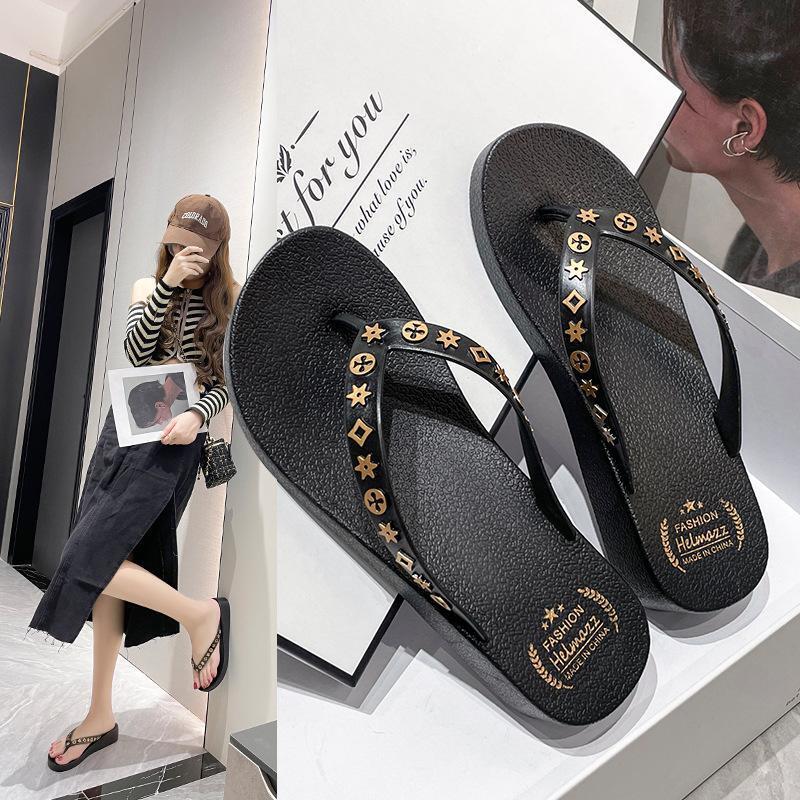 New Trendy Women's Summer Casual Flat Flip-Flops For Outdoor Wear, Fashionable Style Beach Sandals With Thick Soles, Versatile