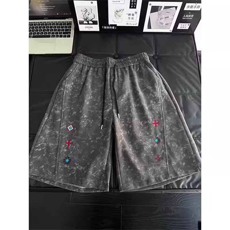 Designer Luxury Cross-border Foreign Trade Tie-dye Embroidered Shorts For Men Summer Trendy Brand, Niche Design Loose-fitting Casual Beach Shorts