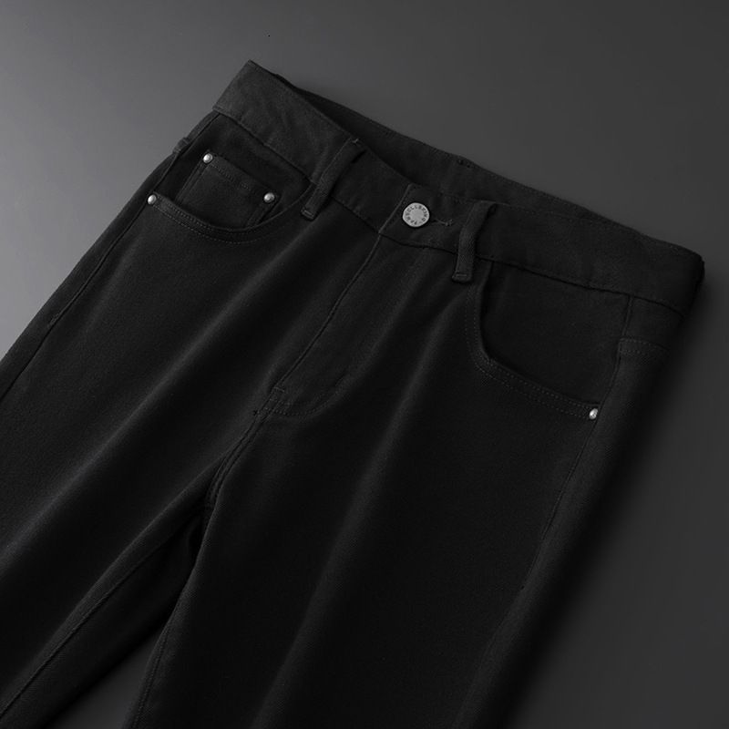 Autumn Thick Boutique Men's Designer Jeans Luxury Fashion Black Small Foot Elastic Slimming Business Casual Pants Trendy Brand Essential Basic Sp