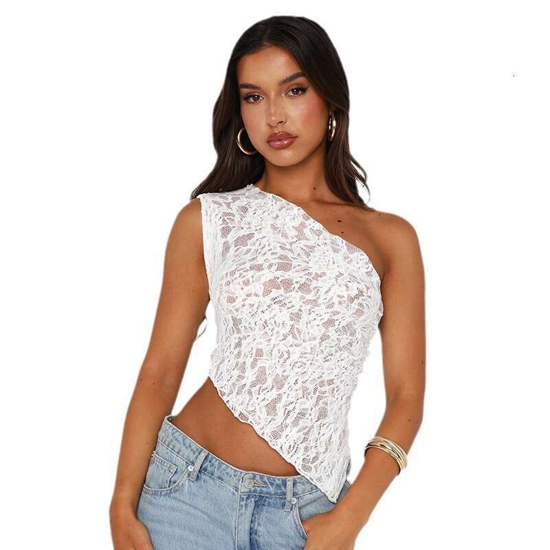 Summer New Women Solid Color Asymmetrical One Shoulder Top Slim Waist Revealing Fashion Casual Streetwear Wholesale MAKOUFEI
