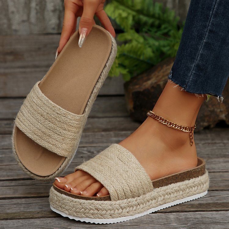 Plus Size European And American Style Platform Hemp Rope For Women Spring Summer New Slippers Fashion Thick Sole Sandals