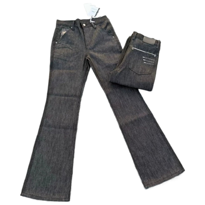 Four Line Narrow Width Stacking Designer Micro Flared Jeans Luxurious Black Embroidery Men's And Women's Slimming Straight Leg Casual Pants  - view 6