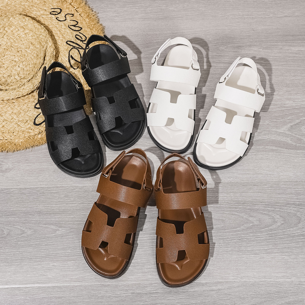 Classic Thick Bottom Sandals for Women 2026 New Summer One Word Magic Casual Sandals for Women Soft Bottom