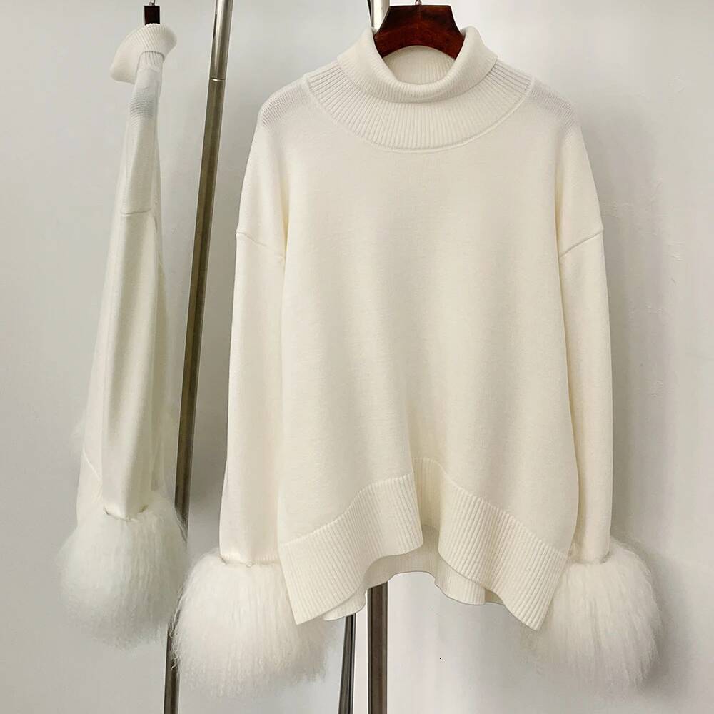 26SS OFTBUY Real Mongolia Sheep Sweater Spring Autumn Oversize Cardigan Women High Collar Pullover Female Cuffs Fur Knitting Coat 26SS - view 6