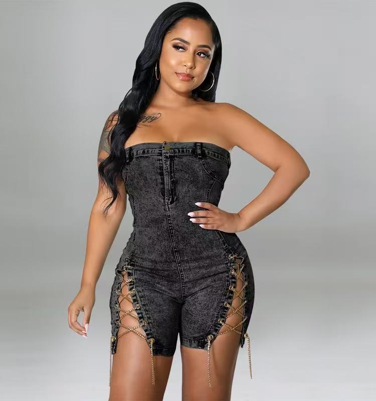 Designer Tracksuits Women Denim Two Piece Sets Spring Summer Clothes Sexy Bandage Bra Top and Short Pants Matching Sets Blue Jeans 2pcs suits 9229