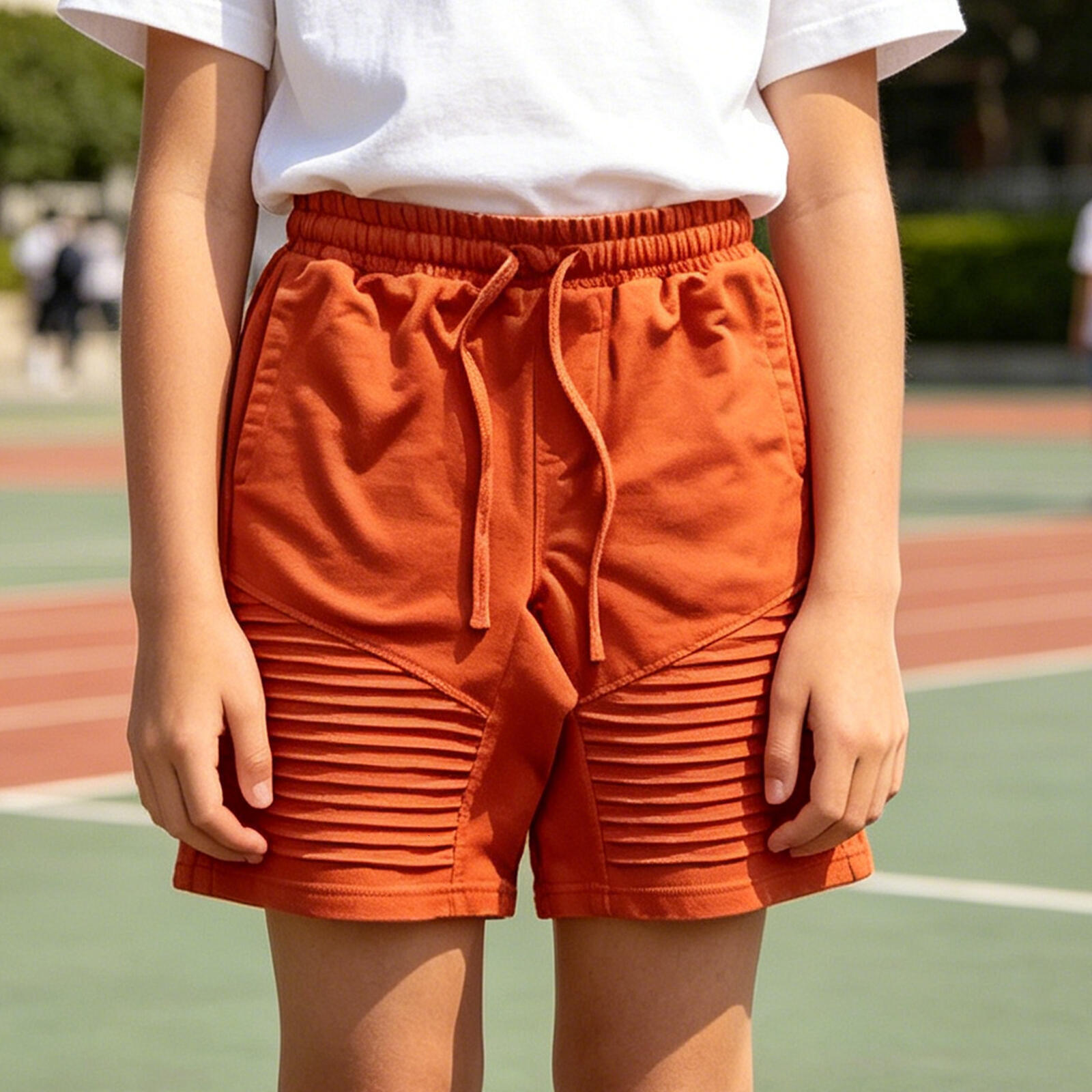Kids Solid Orange Casual Shorts, Soft Elastic Waist Drawstring Summer Beach Shorts