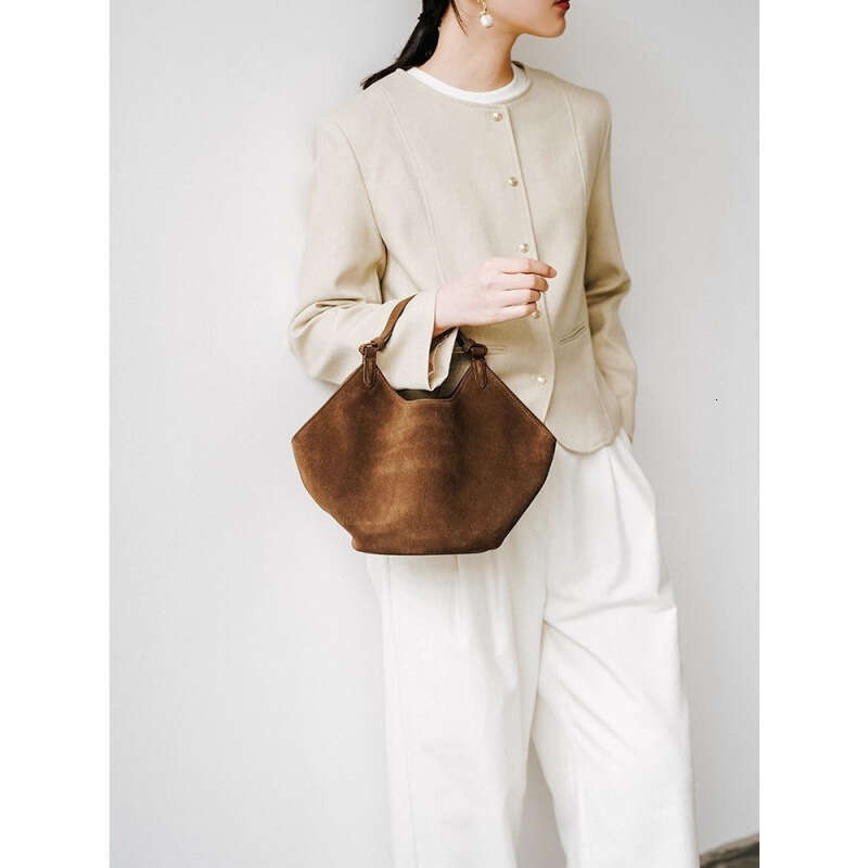 Khaite New Handbag, Frosted Cowhide Suede Dumpling Bucket Bag, Single-Shoulder Large-Capacity Tote Bag Kl928