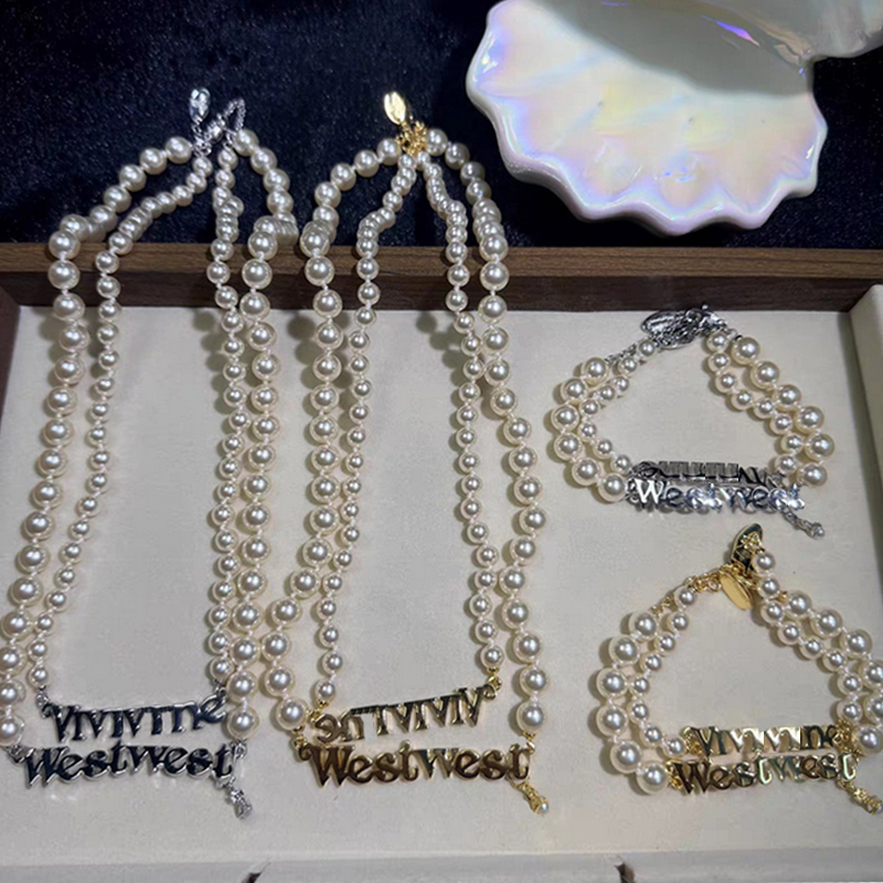 Cute Planet Letter Neckalce Bracelet Saturn Pearl Jewelry Set for Gift Party