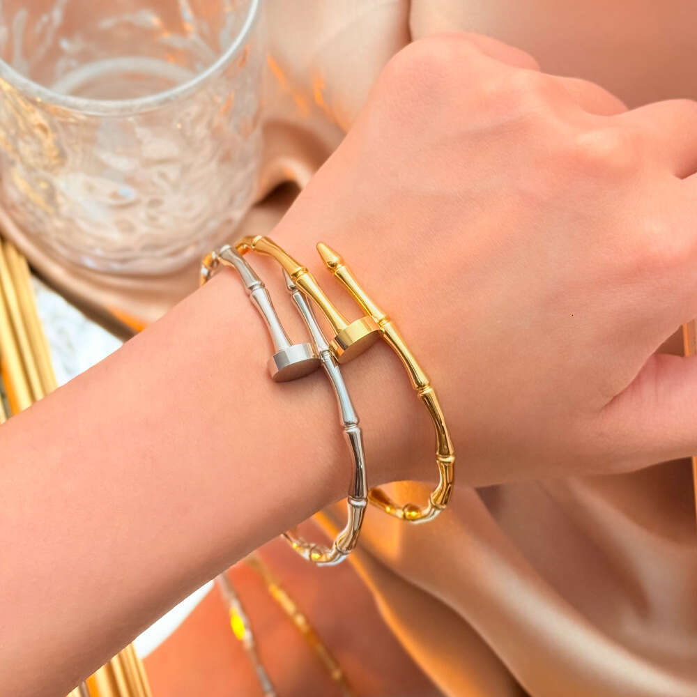 European And American INS Internet Celebrity 18K Gold Bamboo Knot Closed Stainless Steel Bracelet New Women's Fashion Versatile Jewelry