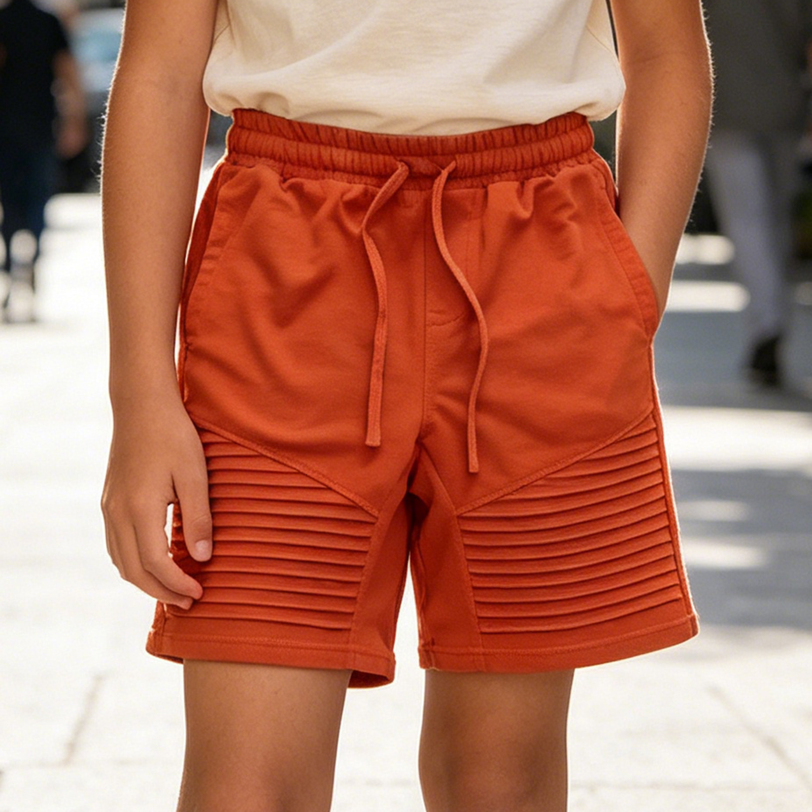 Kids Solid Orange Casual Shorts, Soft Elastic Waist Drawstring Summer Beach Shorts