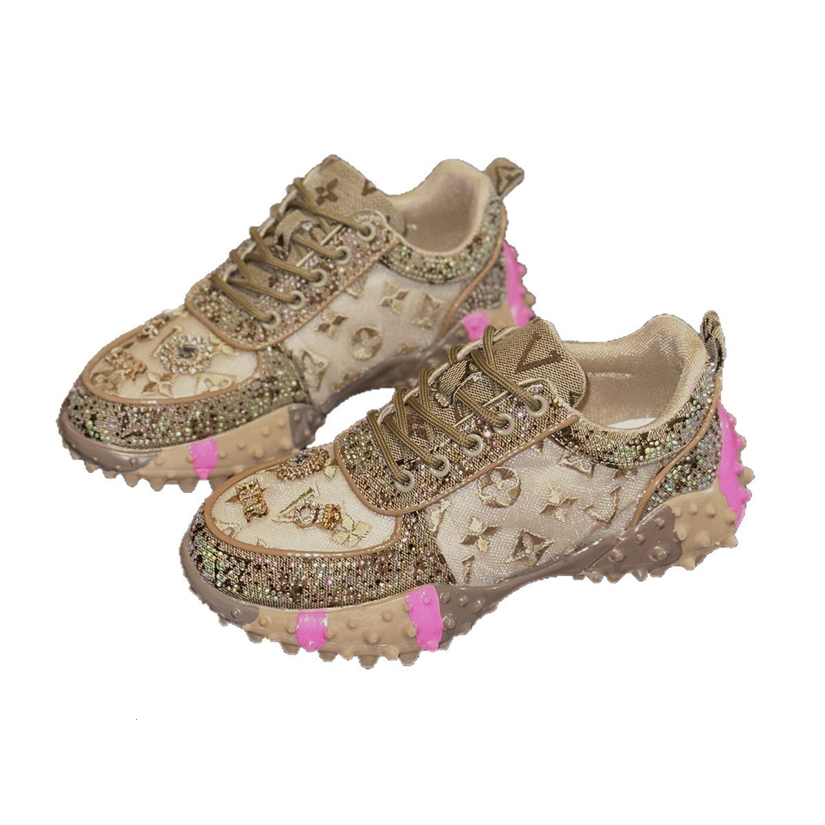 Designer Rhinestone Chunky Sneakers Sparkly Platform Dad Shoes for Women European Style Street Fashion New Summer Thick Sole Casual Sports Rhinestone 