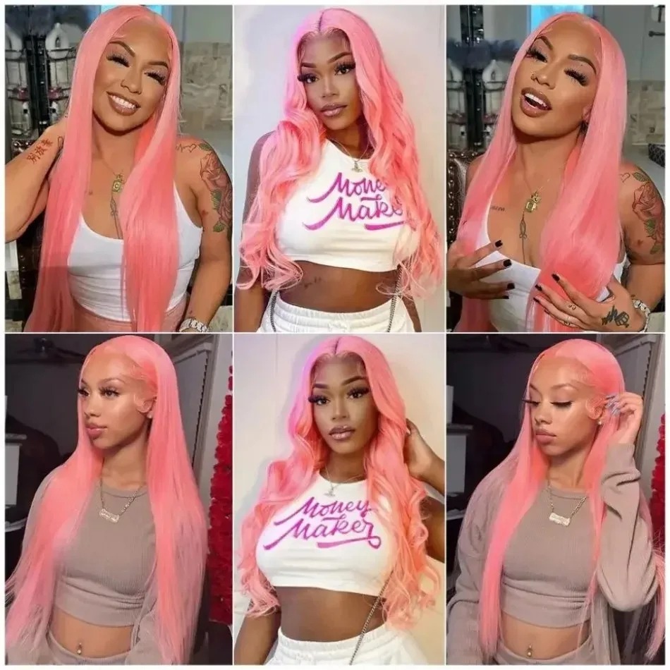 Pink Wig Straight Human Hair Wigs 30 32 Inch 13X6 Hd Lace Frontal Wigs Colored Brazilian Wigs Original For Women