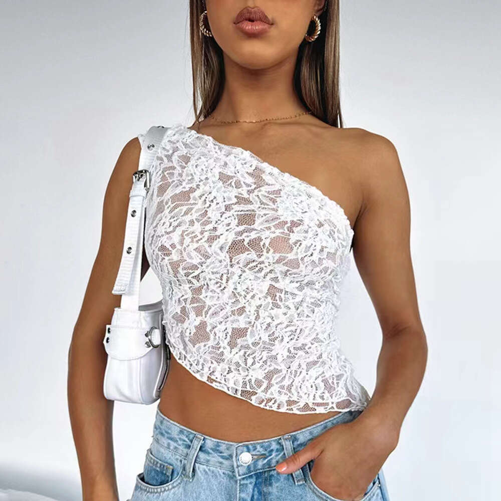 Summer New Women Solid Color Asymmetrical One Shoulder Top Slim Waist Revealing Fashion Casual Streetwear Wholesale MAKOUFEI