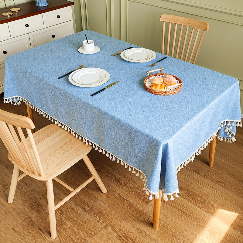 YL-38517 Custom Cotton Linen Tablecloth, Waterproof and Oil-Resistant, Light Luxury Solid Color Tassel Minimalist Coffee Table Cover, Dining Table Clo