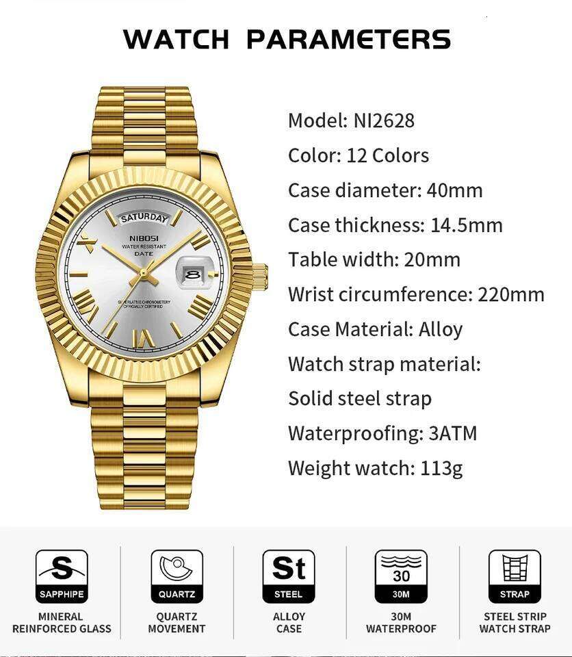 NIBOSI Brand Stainless Steel Quartz Watches For Men Luxury Date Display Luminous Fashion Men's Watch relogios masculino 26L0420