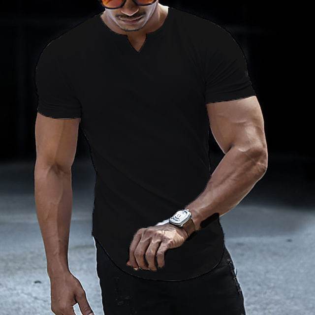 2026 new Men's T Shirts Casual Slim Fit Sports Shirt Mens Summer Short Sleeve V Neck Skinny Stretch Tees Leisure Men Clothes Streetwear Pullover 