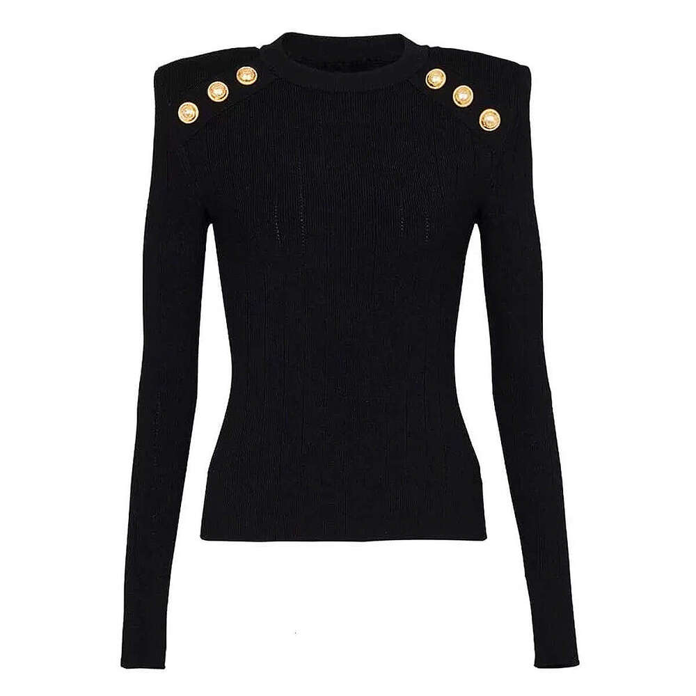 Spring and Autumn New Designer High Quality Classic Multi functional Wool Blended Knitted Black Round Neck A12 Women's Sweater