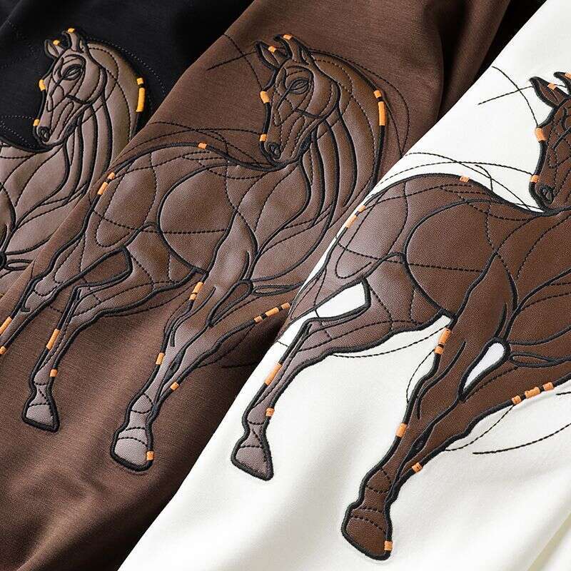 Xiu Ma Jia~New Product: Horse Leather Patch Embroidered Fashion Casual Men's Niche Stylish Tencel Cotton Round-Neck Short-Sleeve T-Shirt Asia Siz