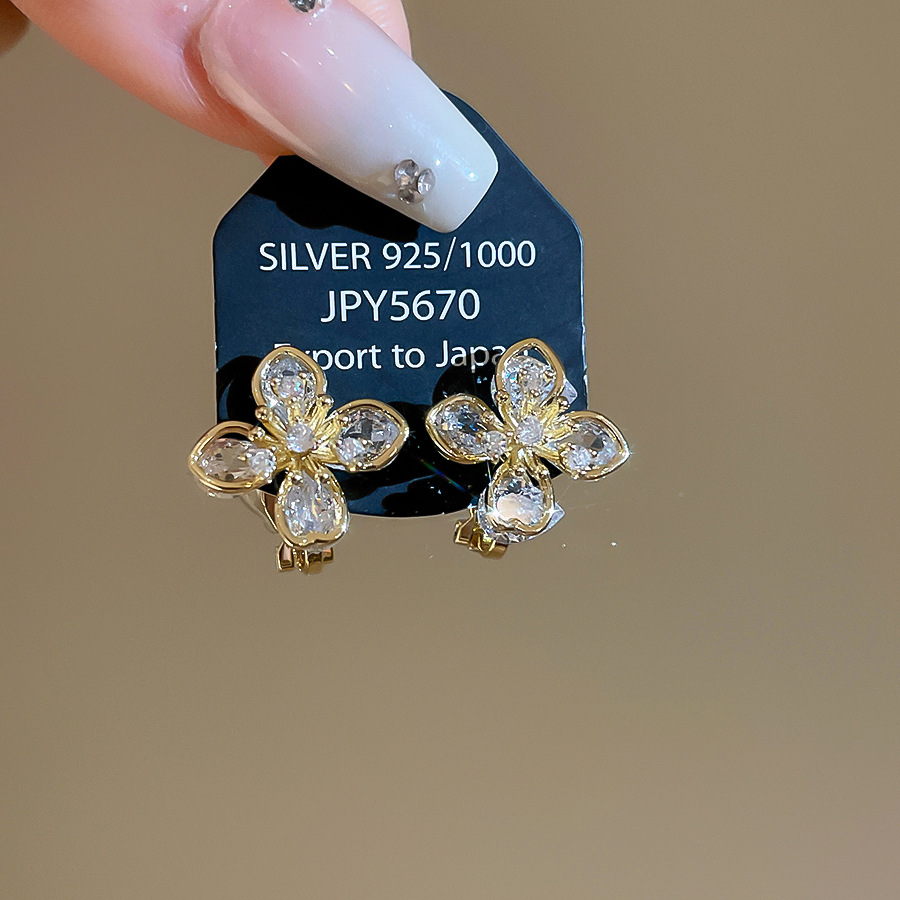 18k real gold plated silver needle zircon flower pearl niche high-end earrings, light luxury and elegant women's earrings - view 8