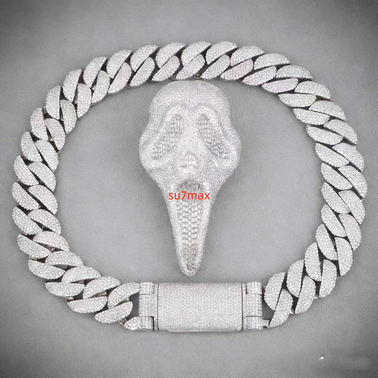 Moissanite Ghost Face Pendant Cuban Chain Iced Out Hip Hop Necklace in 925 Silver Custom Bling Jewelry for Men