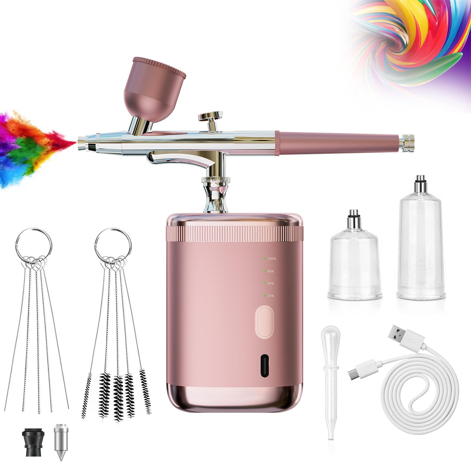 Dual-action Mini Air Compressor Kit Nail Airbrush for Nails Cake Tattoo Makeup Paint Air Spray Gun Oxygen Injector 240716