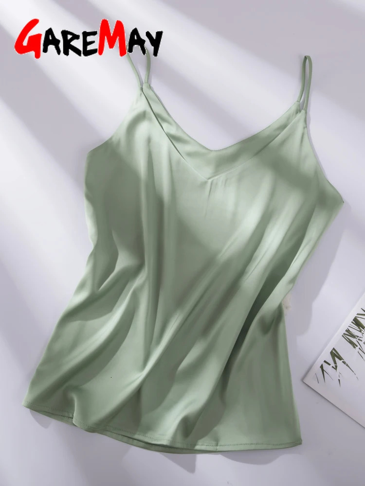 Spaghetti Strap Top Women Halter V Neck Basic White Cami Sleeveless Satin Silk Tank Tops WomenS Summer Camisole 260418