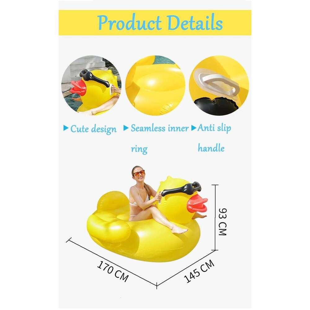 220cm inflatable yellow duck mattress swim pool floating island boat