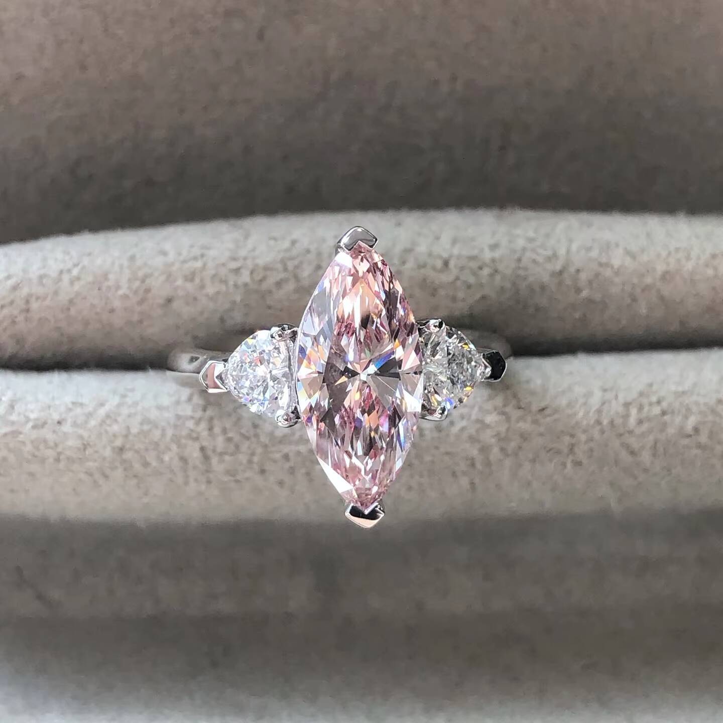 IGI Diamond Ring Custom Fine Ring Jewelry 251ct Fancy Intense Pink VVS2 Marquise Cut Lab Grown Diamond Ring - view 3