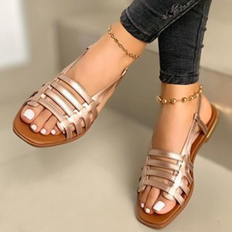 Women Square Toe Slingback Sandals, White Multi Strap Flat Casual Summer Shoes - view 6