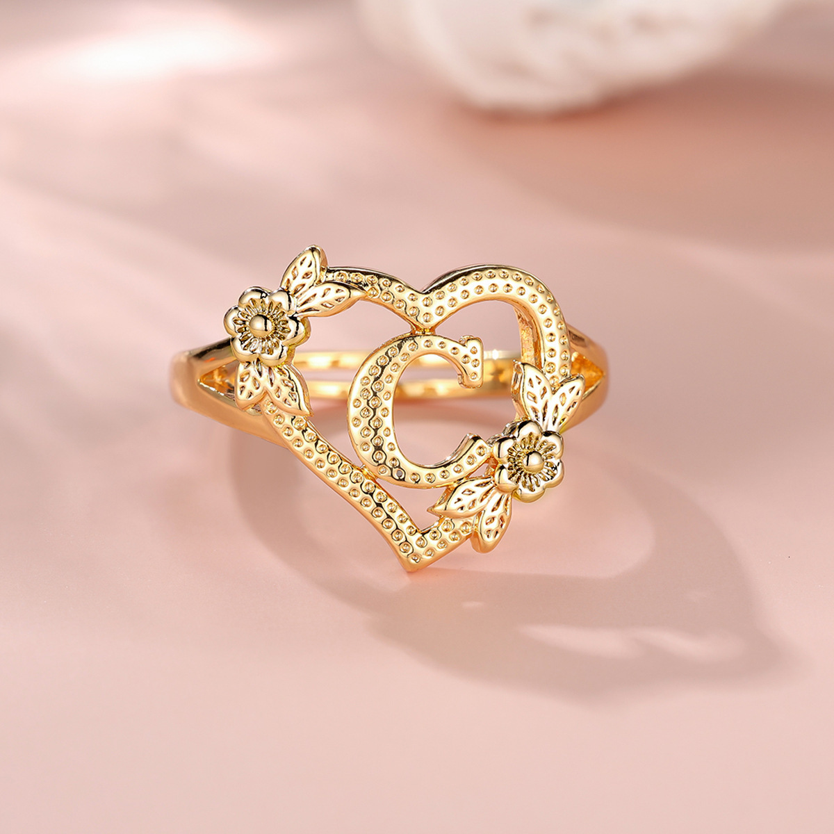 Qitian Gold Initials Heart Letter Ring For Women Fashion Hip Hop Jewelry Personalized Adjustable Letter Rings Mothers Day Gifts 251217