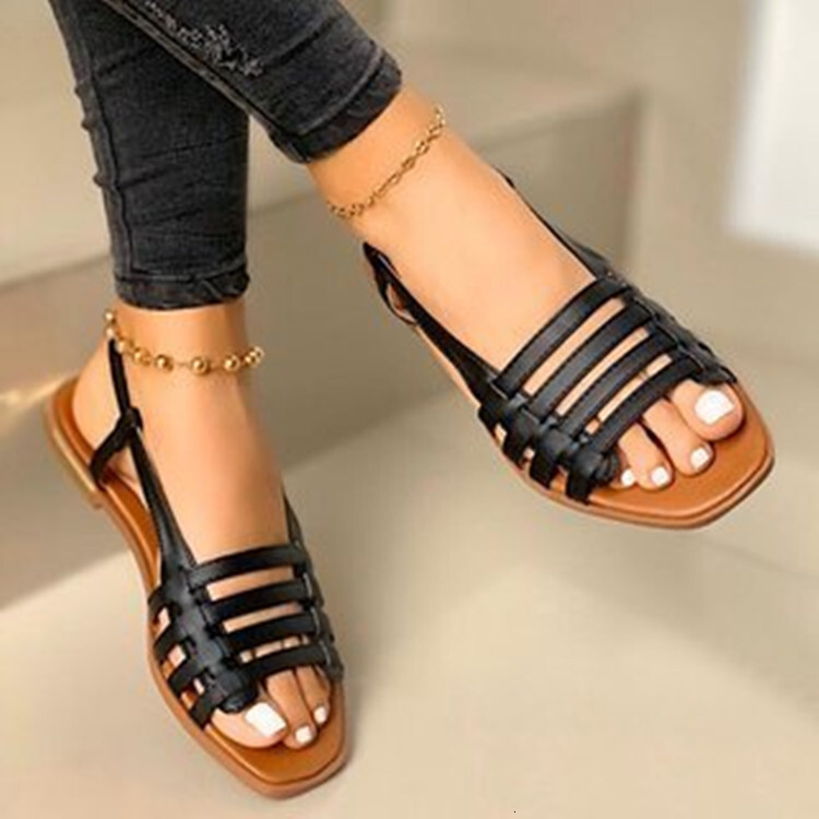 Women Square Toe Slingback Sandals, White Multi Strap Flat Casual Summer Shoes - view 5