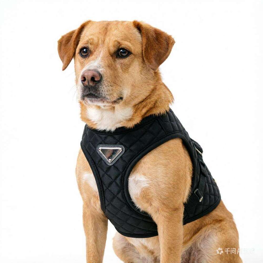 Designer Leash Set, Adjustable PU Leather Step-in Dog Harness with Classic Letter Pattern