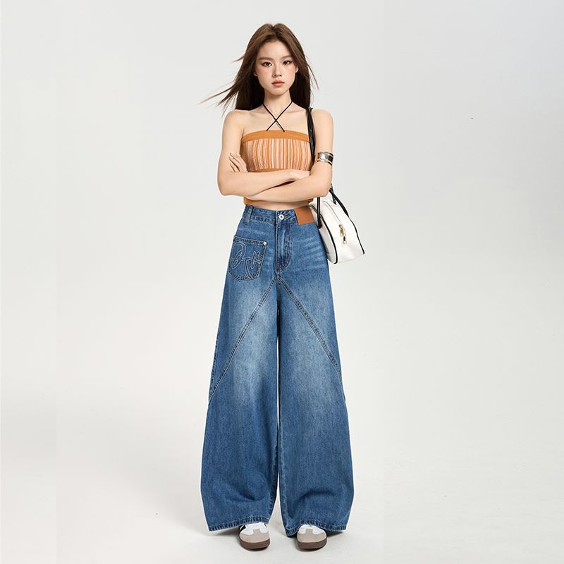 2025 Spring/Summer New Design Wide-Leg Jeans with Large Pockets for Women 241224