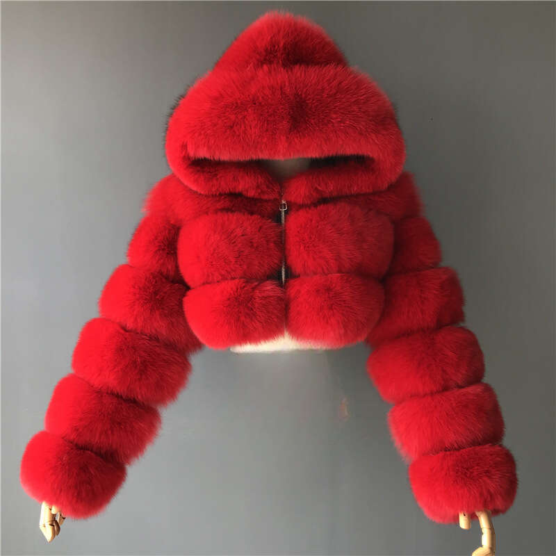 Women Faux Fox Fur Coat Short Hooded Colorful Warm Plus Size Winter Fashion Thick Outwear Cross Border Hot Seller MAKOUFEI