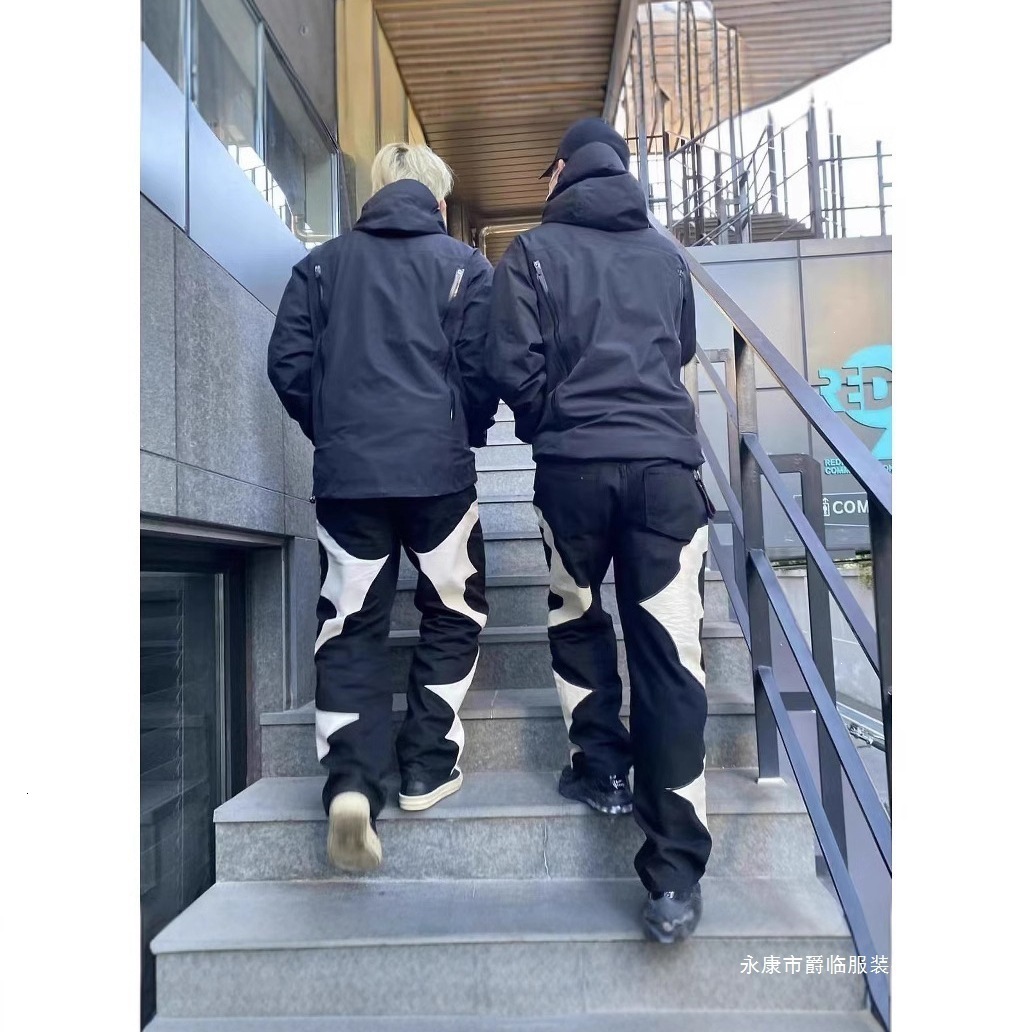 Men's Jeans Thug Club Pu Leaher Embroidery Patchwork Baggy Y2K Jeans Men's Streetwear Straight Oversized Denim Trousers Unisex Cargo Pants 2