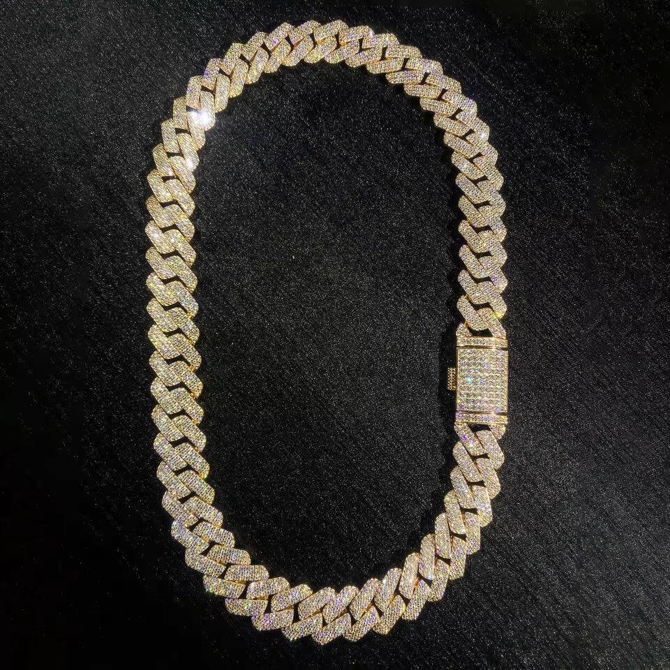 Custom Rapper Jewelry 18mm Gold Plated Miami Hip Hop Diamond Necklace 925 Silver VVS Moissanite Iced Unisex Cuban Link Chain