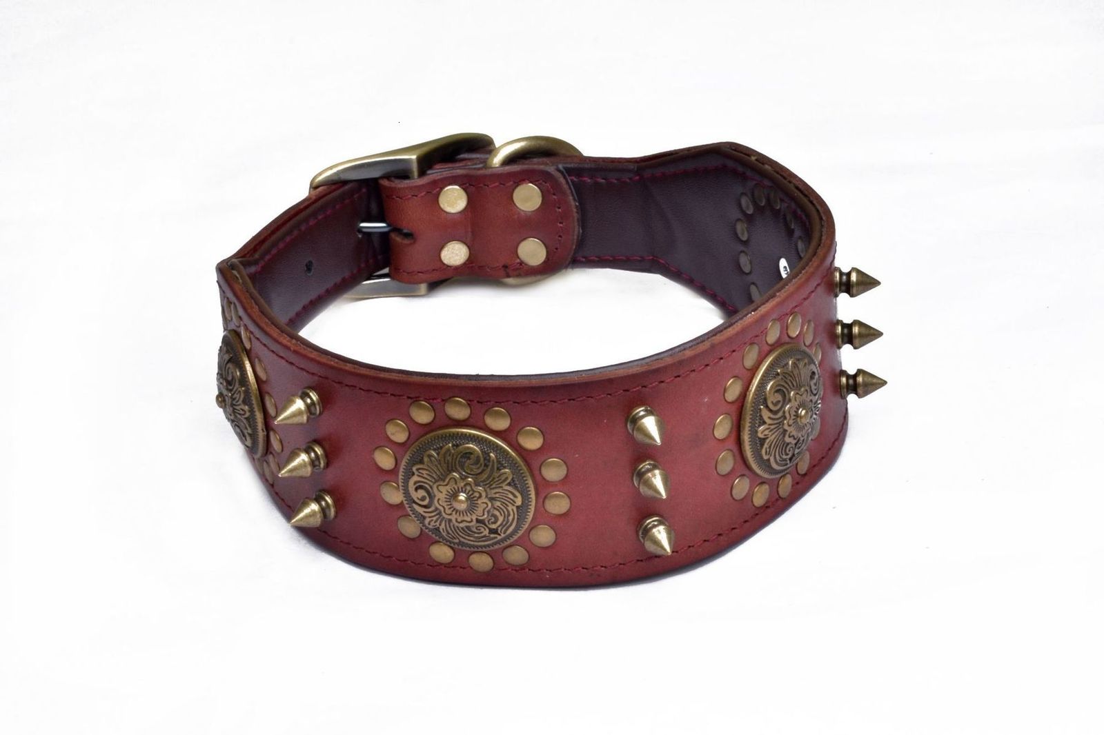 Leather large dog collars bulldog pointed stud collars suitable for medium-sized large dogs genuine leather durable pet collars brown 240923