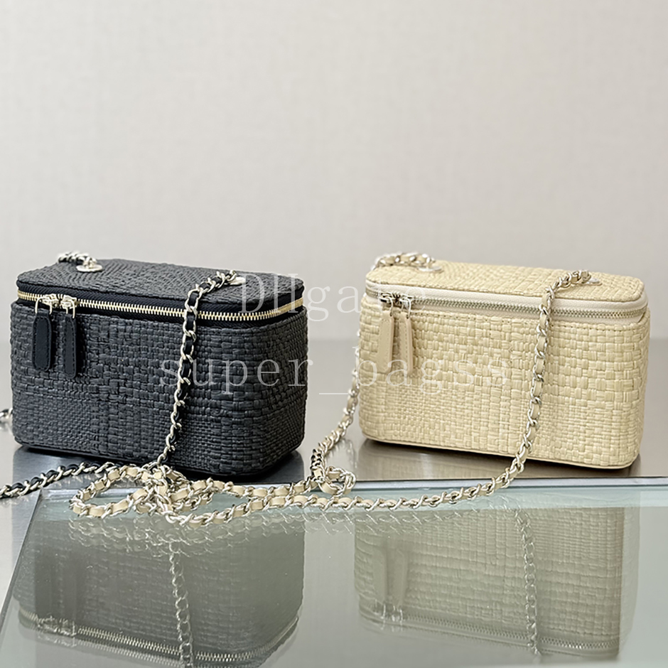 Classic Long Vanity with Chain Top Handle Professional OEM Quality designer bag 17CM handbag Braided Raffia Shoulder Bag Luxury crossbody bag with gift box 24C19P