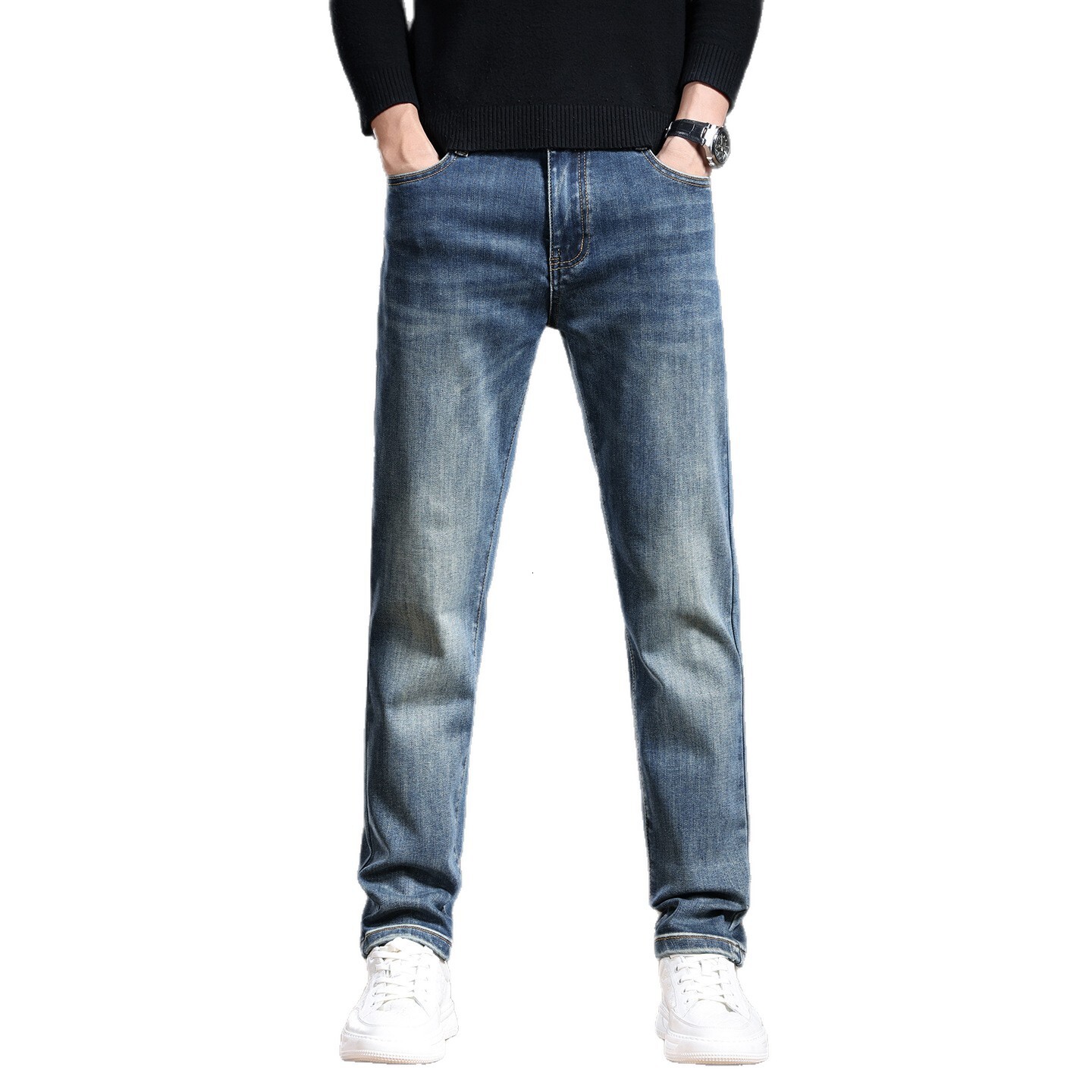 Korean version elastic washed designer tight jeans luxury men's fashion high-quality black retro American business casual pants youth outdoor str