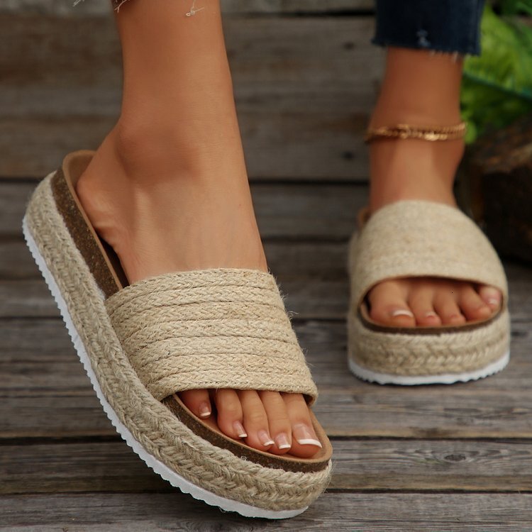 Plus Size European And American Style Platform Hemp Rope For Women Spring Summer New Slippers Fashion Thick Sole Sandals
