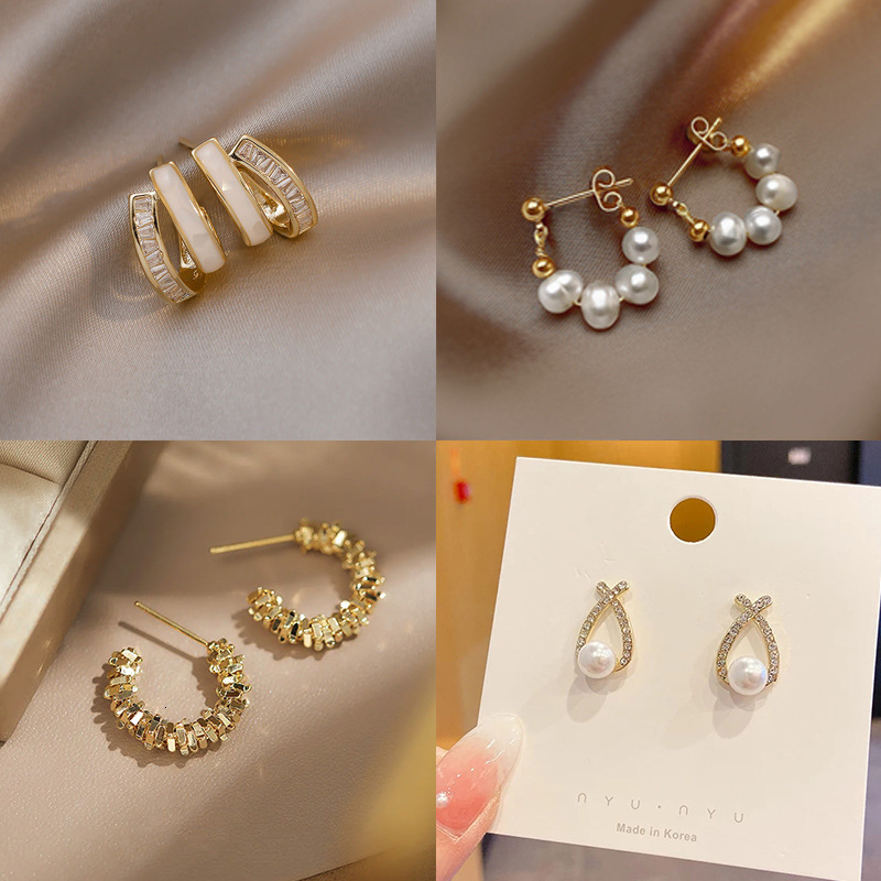 Luxury Brand Designer Women Multi-Style Zircon Pearl Stud Earrings Set S925 Silver Post Cute Elegant Versatile Daily Wear Chic Stylish Modern Trendy
