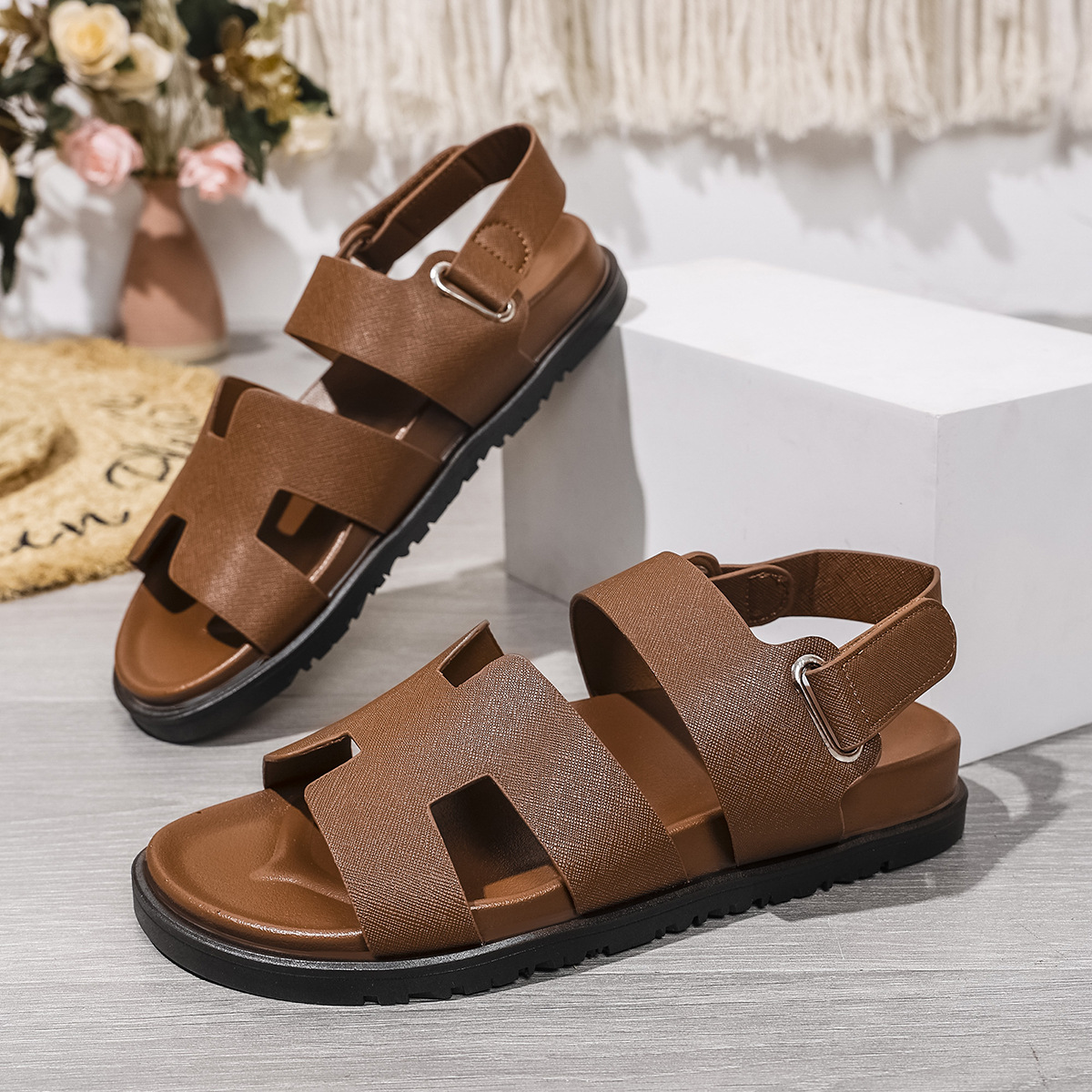Classic Thick Bottom Sandals for Women 2026 New Summer One Word Magic Casual Sandals for Women Soft Bottom